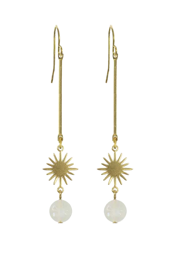 Brass Sun & Moonstone Dangle Earrings