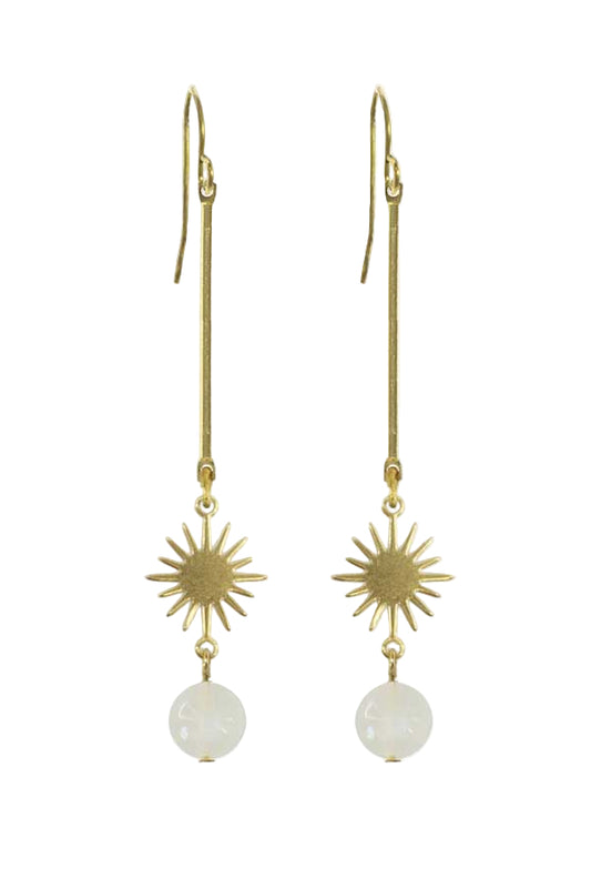 Brass Sun & Moonstone Dangle Earrings