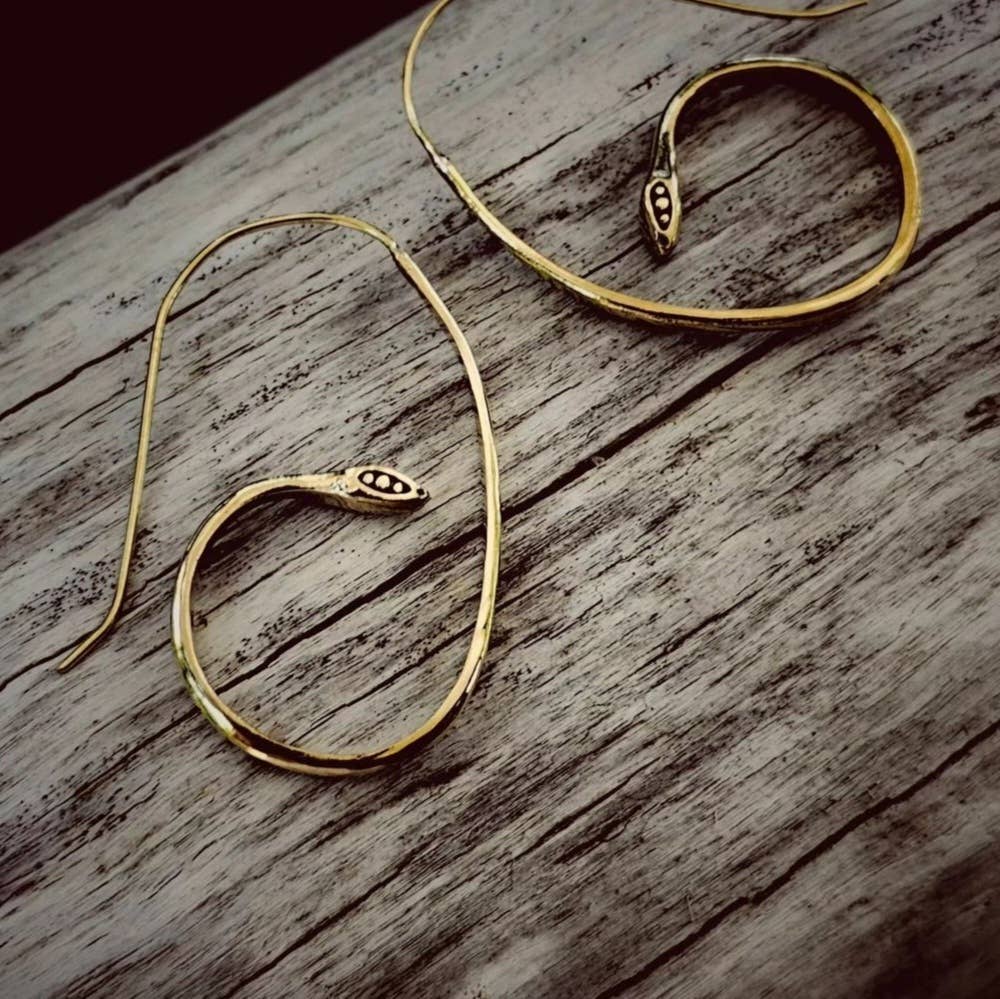 Brass Snake Hoop Earrings