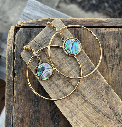 Abalone Shell & Gold Hoop Earrings
