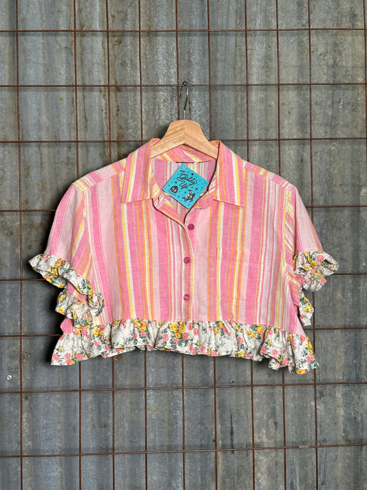 Local Handmade Ruffle Top Pink Stripe Rose