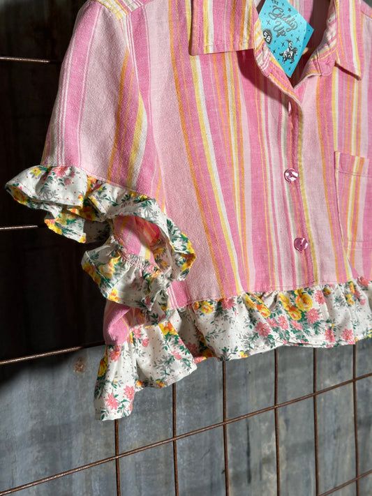 Local Handmade Ruffle Top Pink Stripe Rose