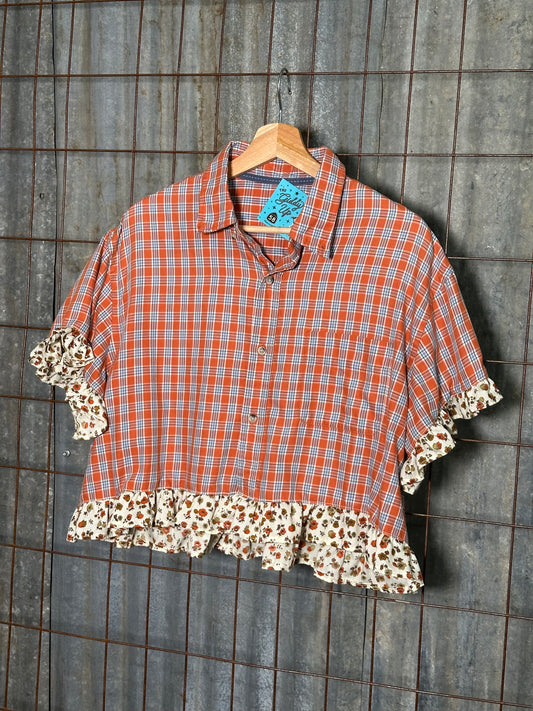 Local Handmade Top Orange Blue Plaid Ruffle