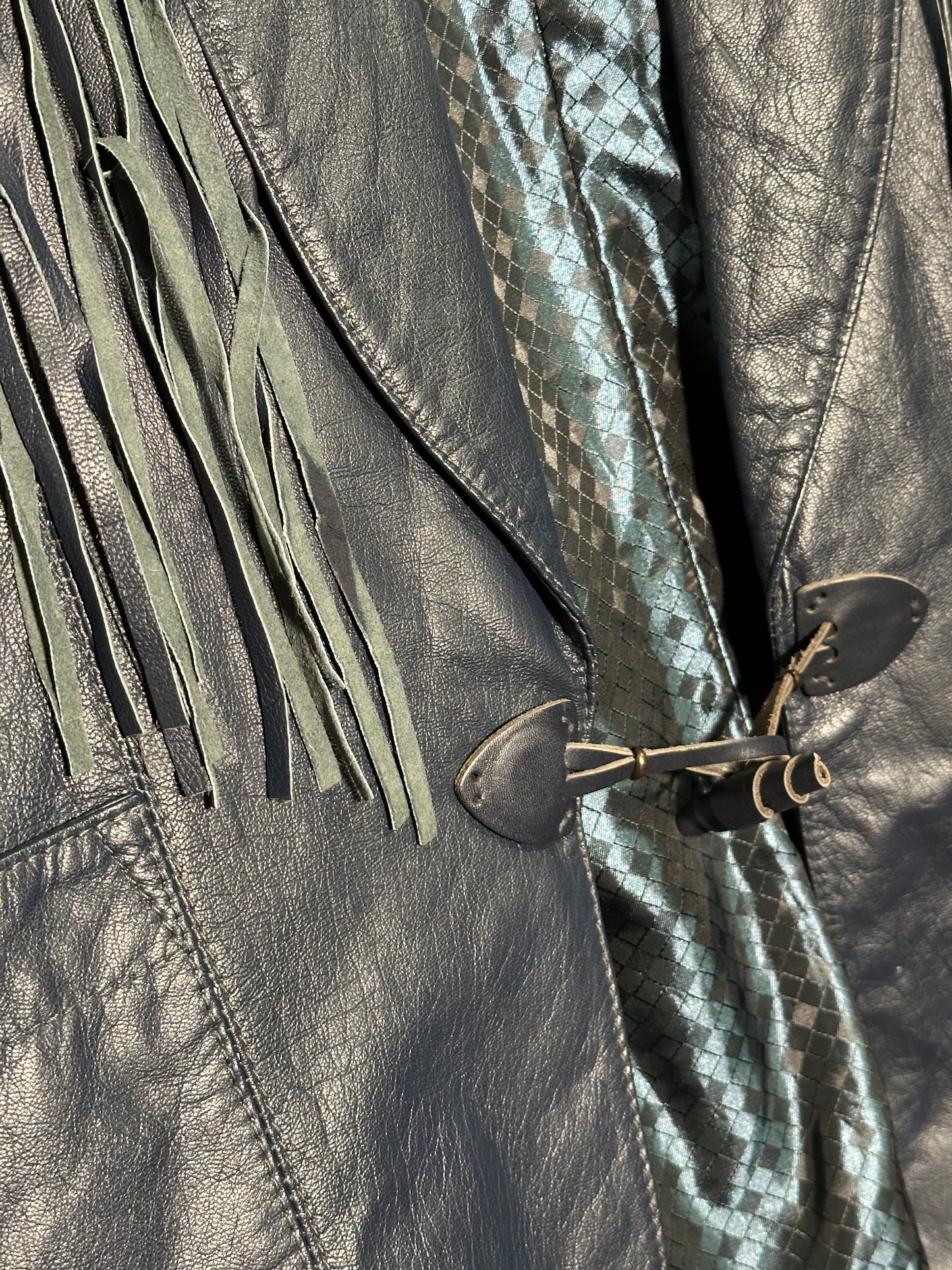 Vintage Navy Blue Fringe Leather Jacket