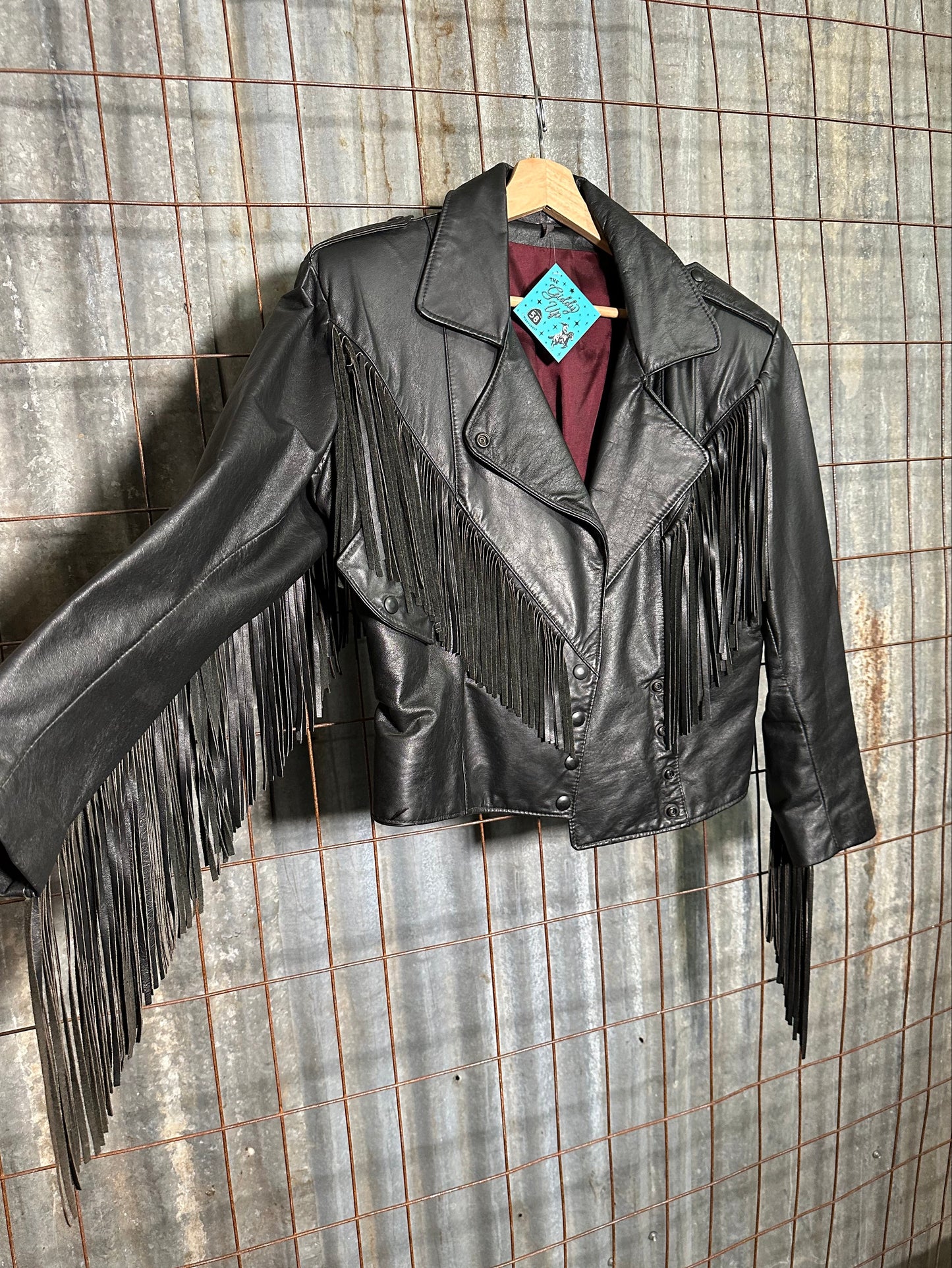 Vintage Black Fringe Leather Button Jacket
