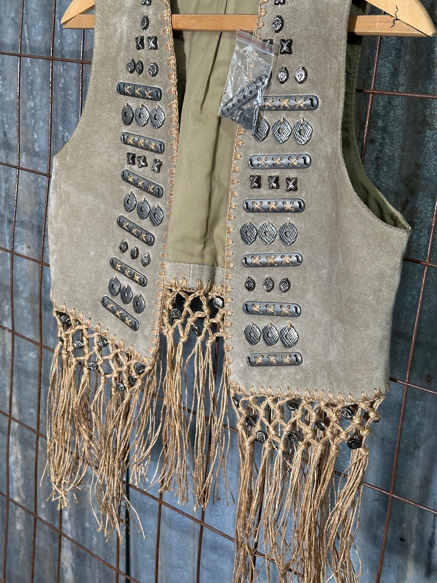 Vintage Tan Fringe Suede Embellished Vest