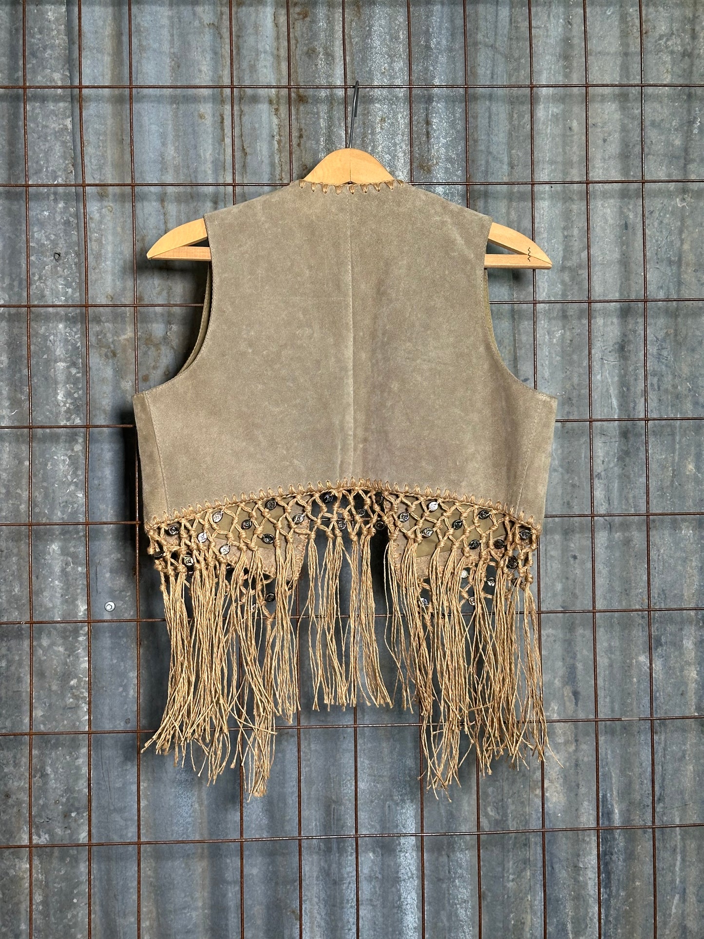 Vintage Tan Fringe Suede Embellished Vest