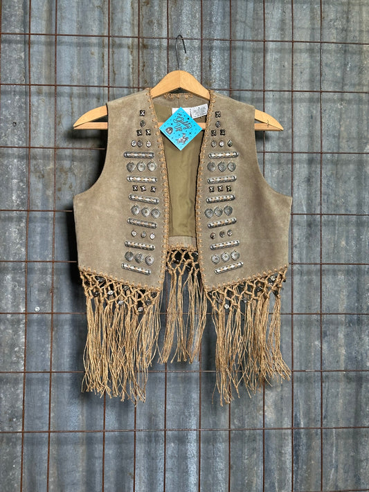Vintage Tan Fringe Suede Embellished Vest