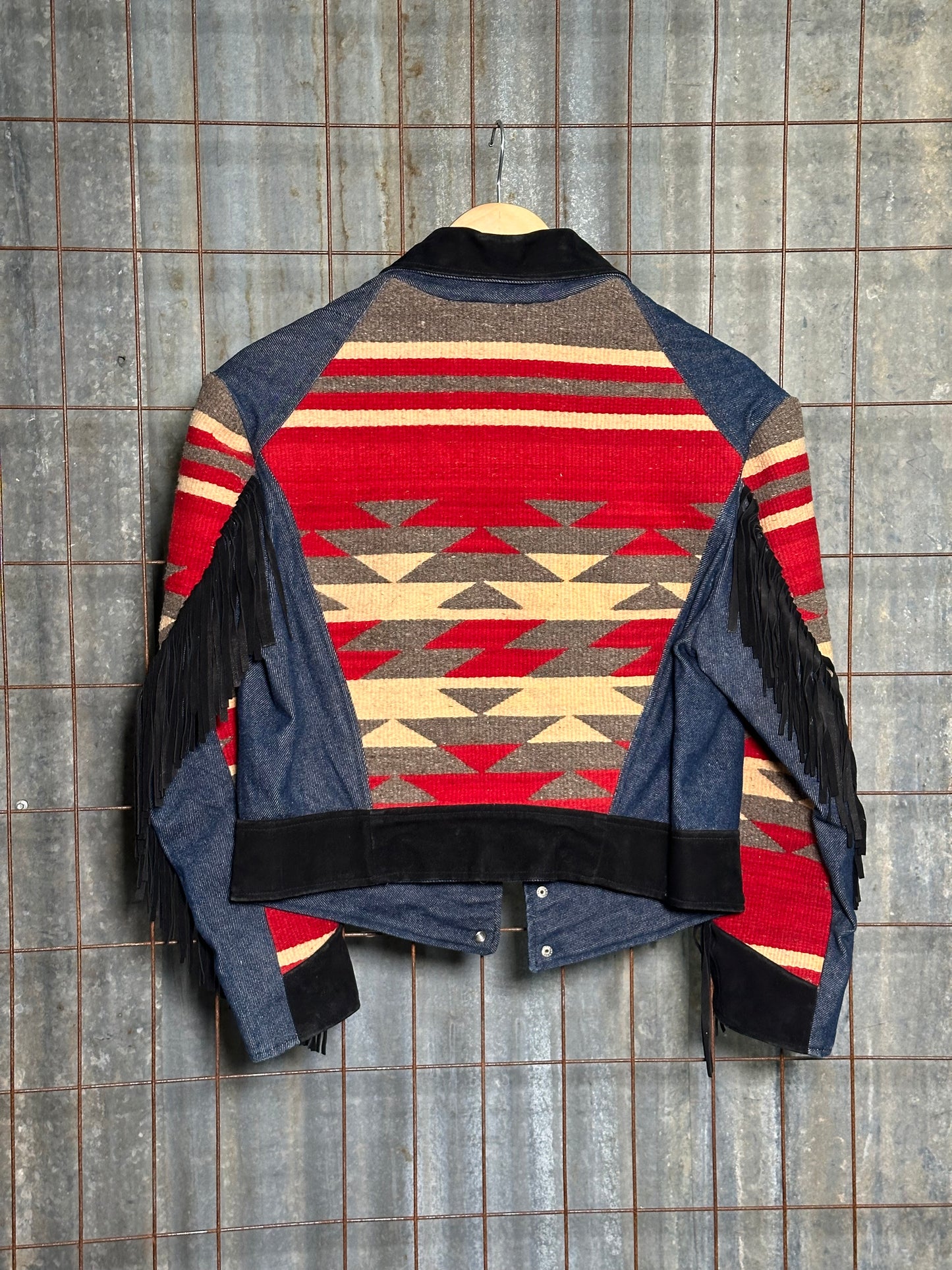 Vintage Handmade Denim Fringe Suede Woven Jacket