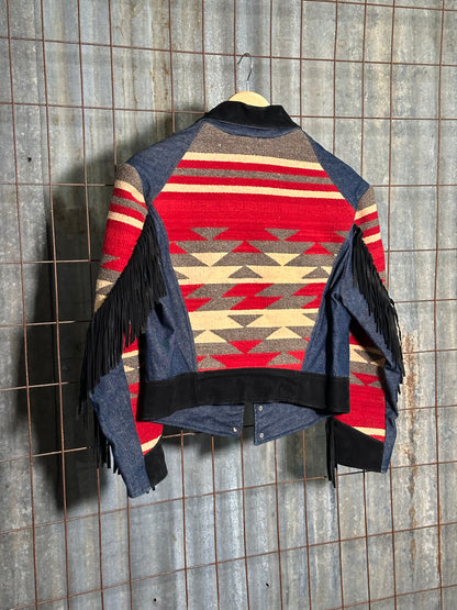 Vintage Handmade Denim Fringe Suede Woven Jacket