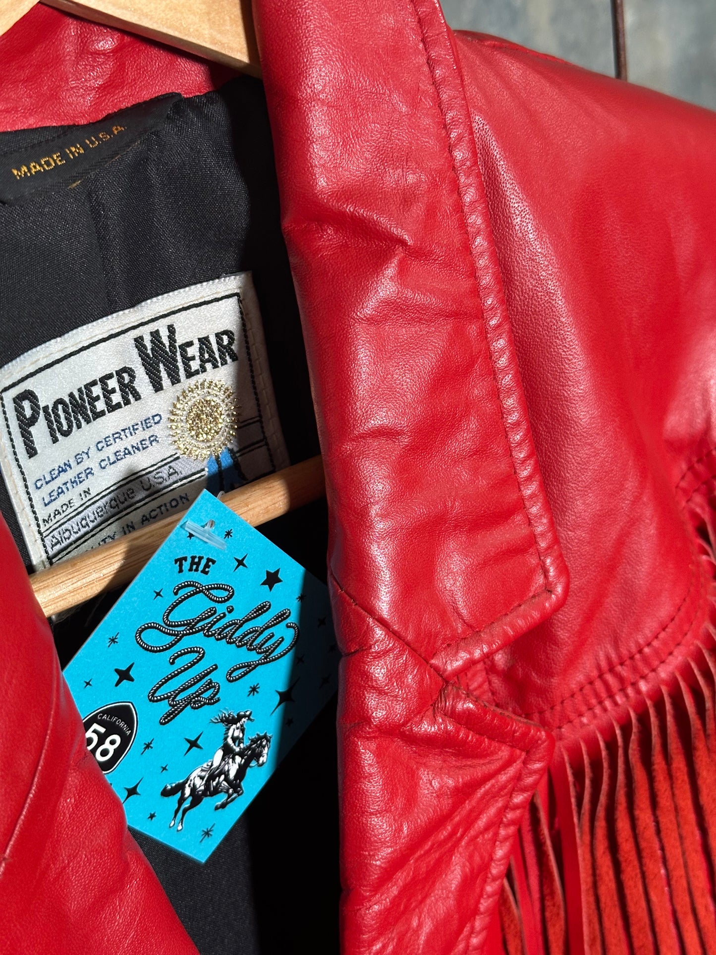 Vintage Red Leather Pioneer Wear Fringe Jacket