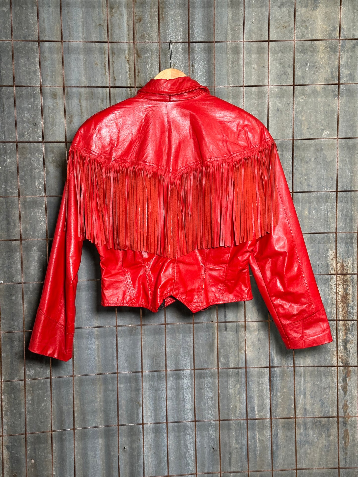 Vintage Red Leather Pioneer Wear Fringe Jacket