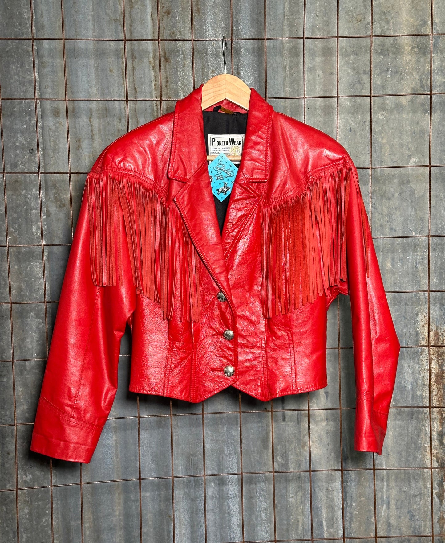 Vintage Red Leather Pioneer Wear Fringe Jacket