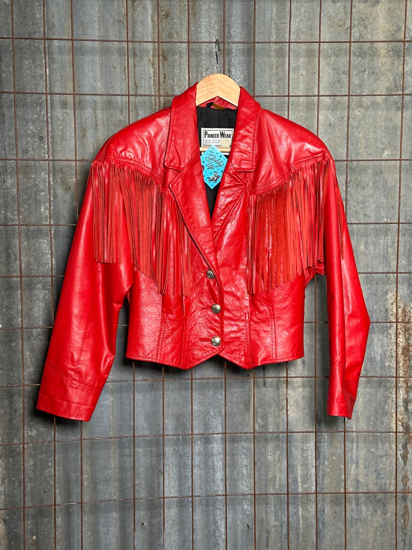 Vintage Red Leather Pioneer Wear Fringe Jacket