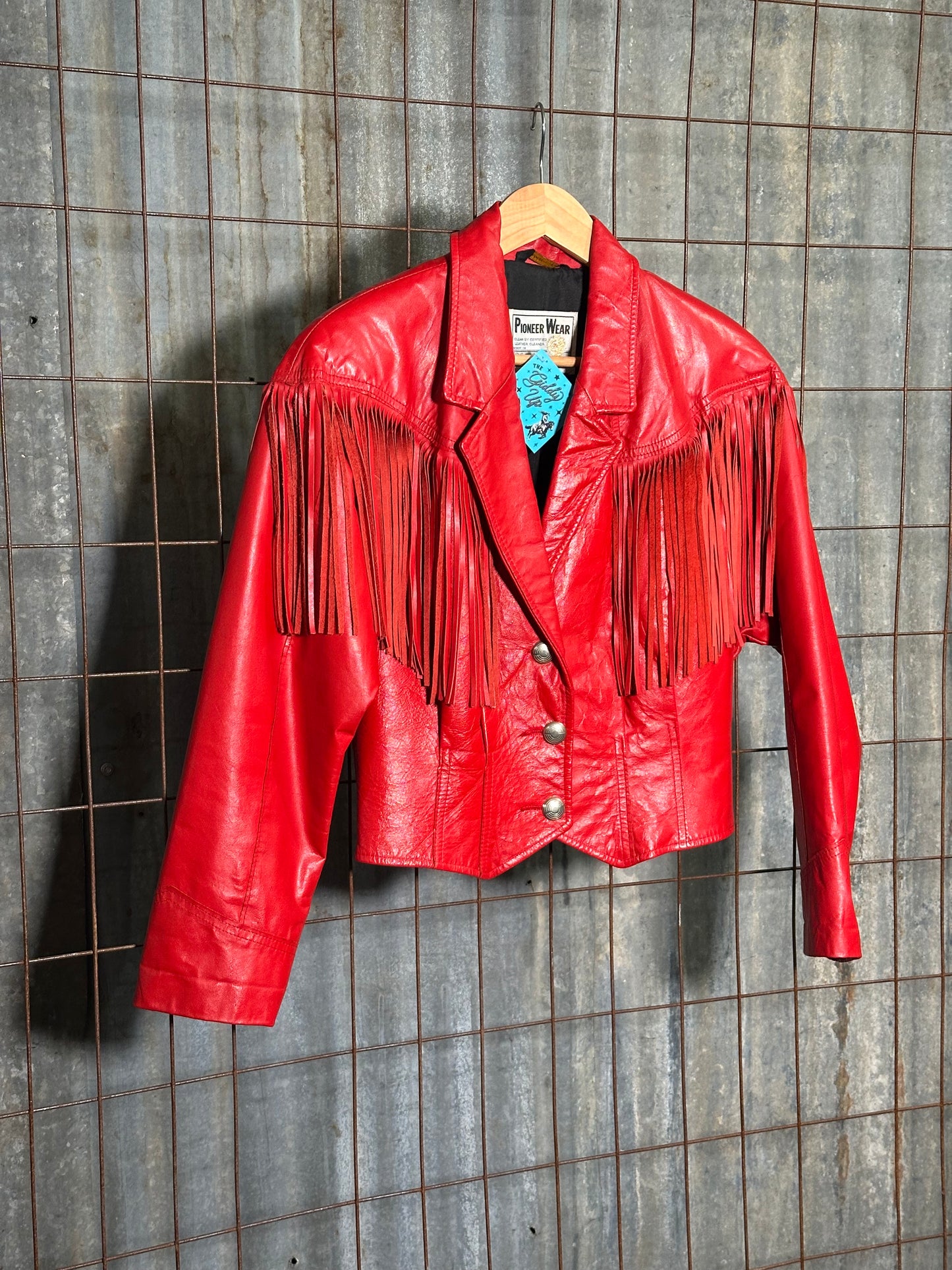 Vintage Red Leather Pioneer Wear Fringe Jacket