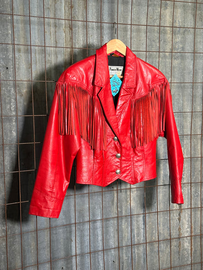 Vintage Red Leather Pioneer Wear Fringe Jacket