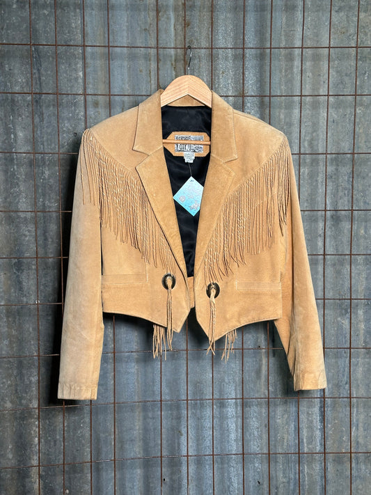 Vintage Tan Twisted Leather Fringe Concho Jacket