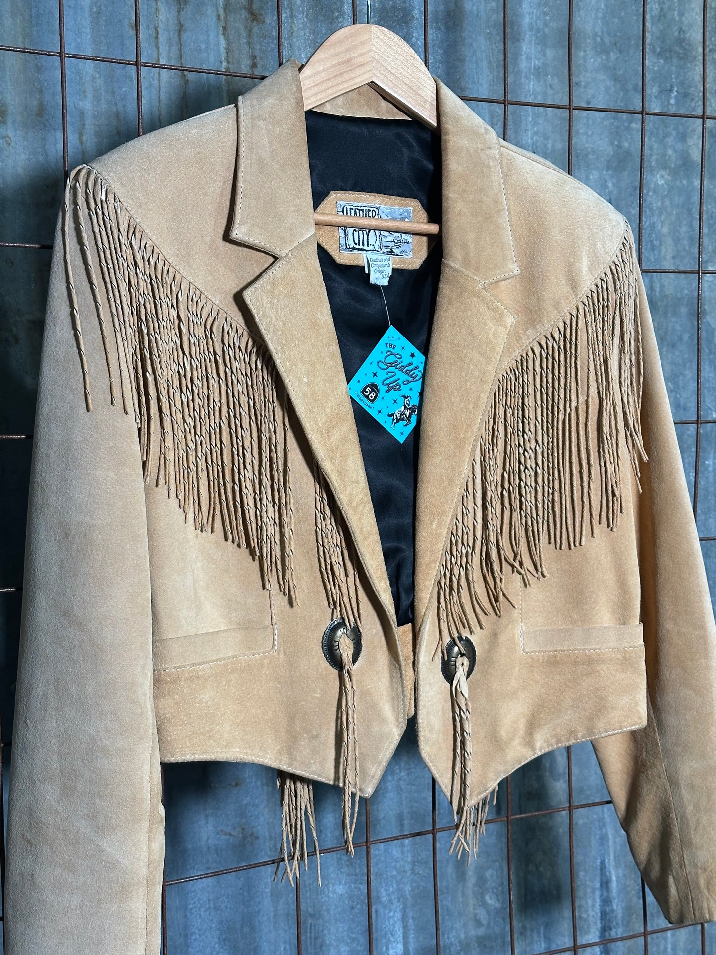 Vintage Tan Twisted Leather Fringe Concho Jacket