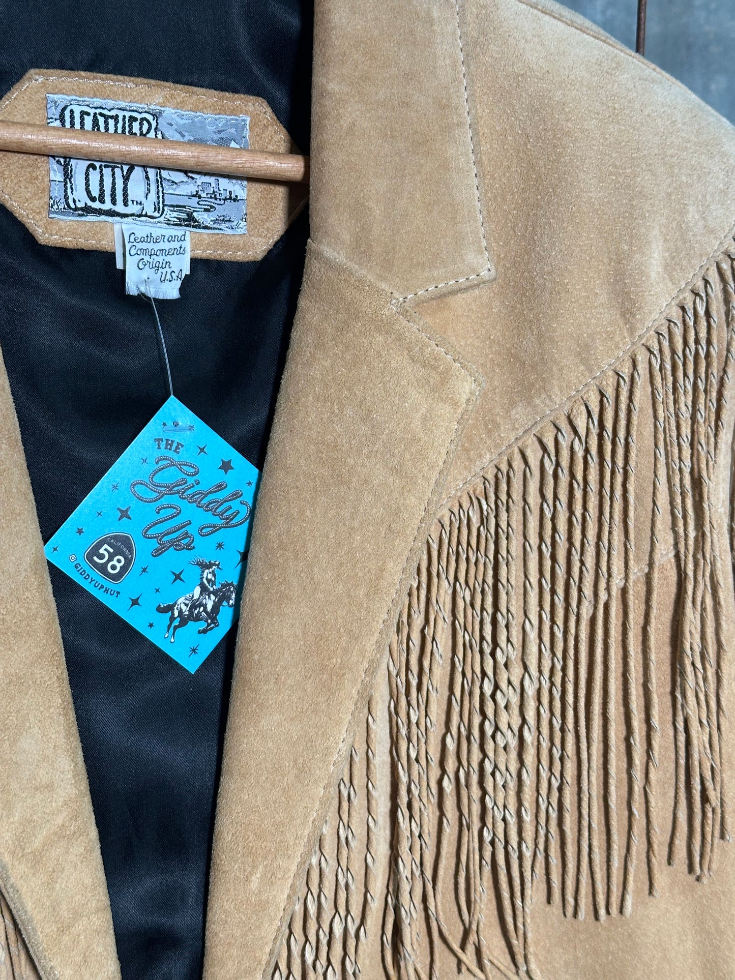 Vintage Tan Twisted Leather Fringe Concho Jacket