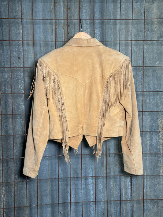 Vintage Tan Twisted Leather Fringe Concho Jacket