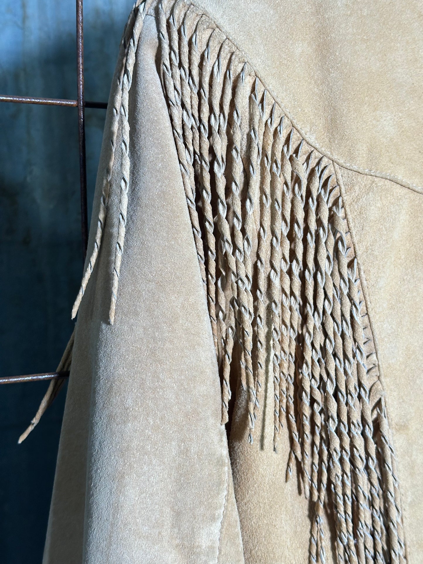 Vintage Tan Twisted Leather Fringe Concho Jacket