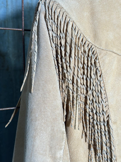 Vintage Tan Twisted Leather Fringe Concho Jacket