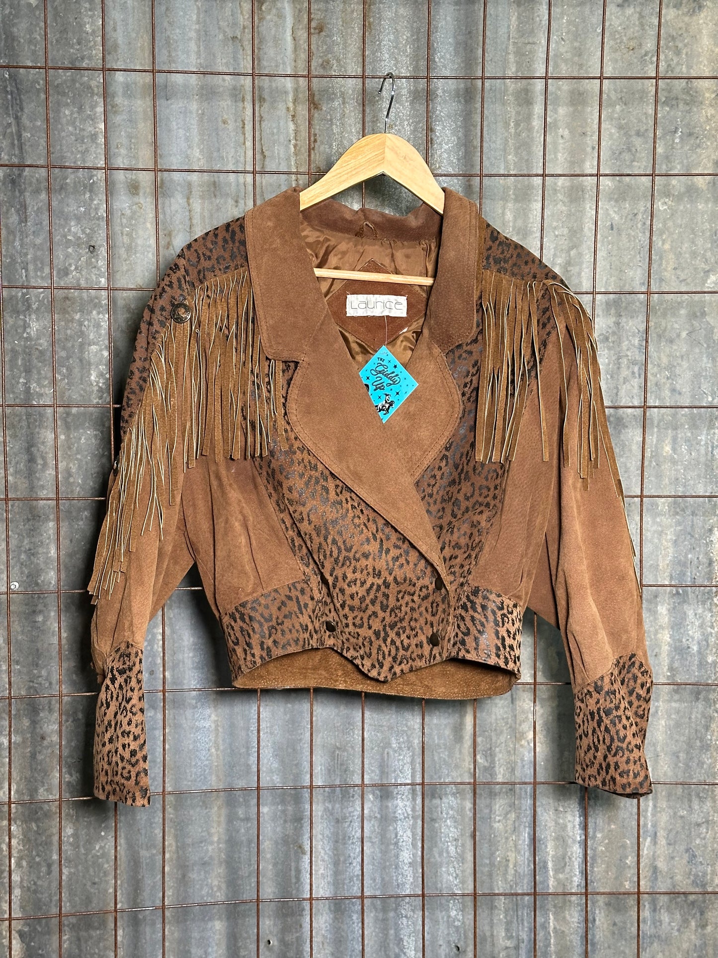 Vintage Animal Print Suede Fringe Jacket