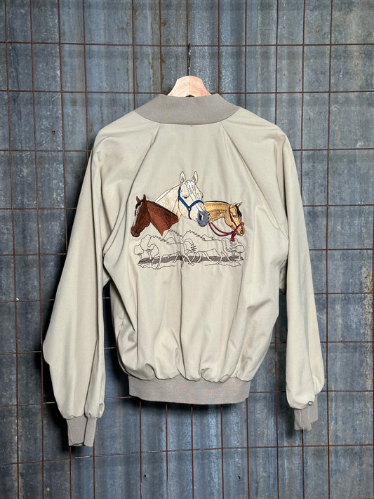 Vintage Tan Embroidered Horses Sport Jacket