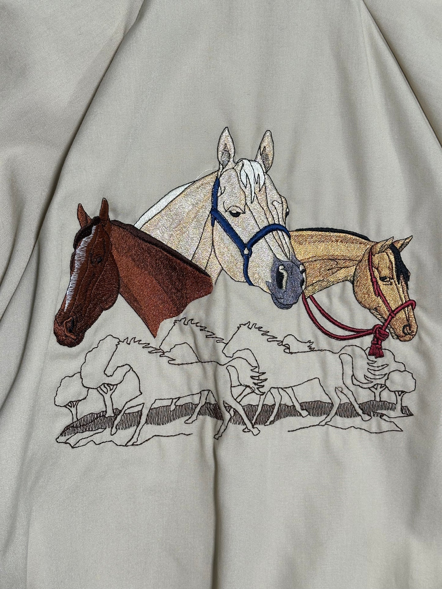 Vintage Tan Embroidered Horses Sport Jacket