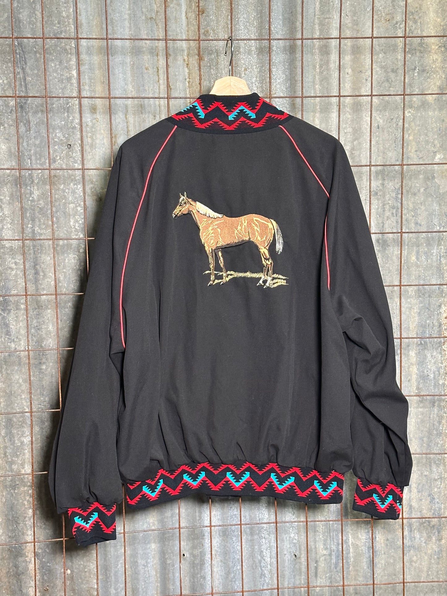 Vintage Black Aztec Embroidered Horse Sport Jacket
