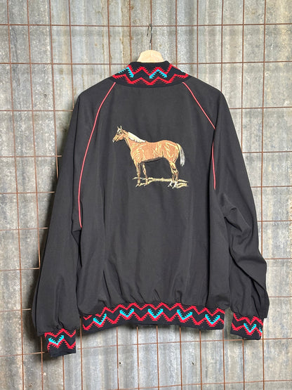 Vintage Black Aztec Embroidered Horse Sport Jacket