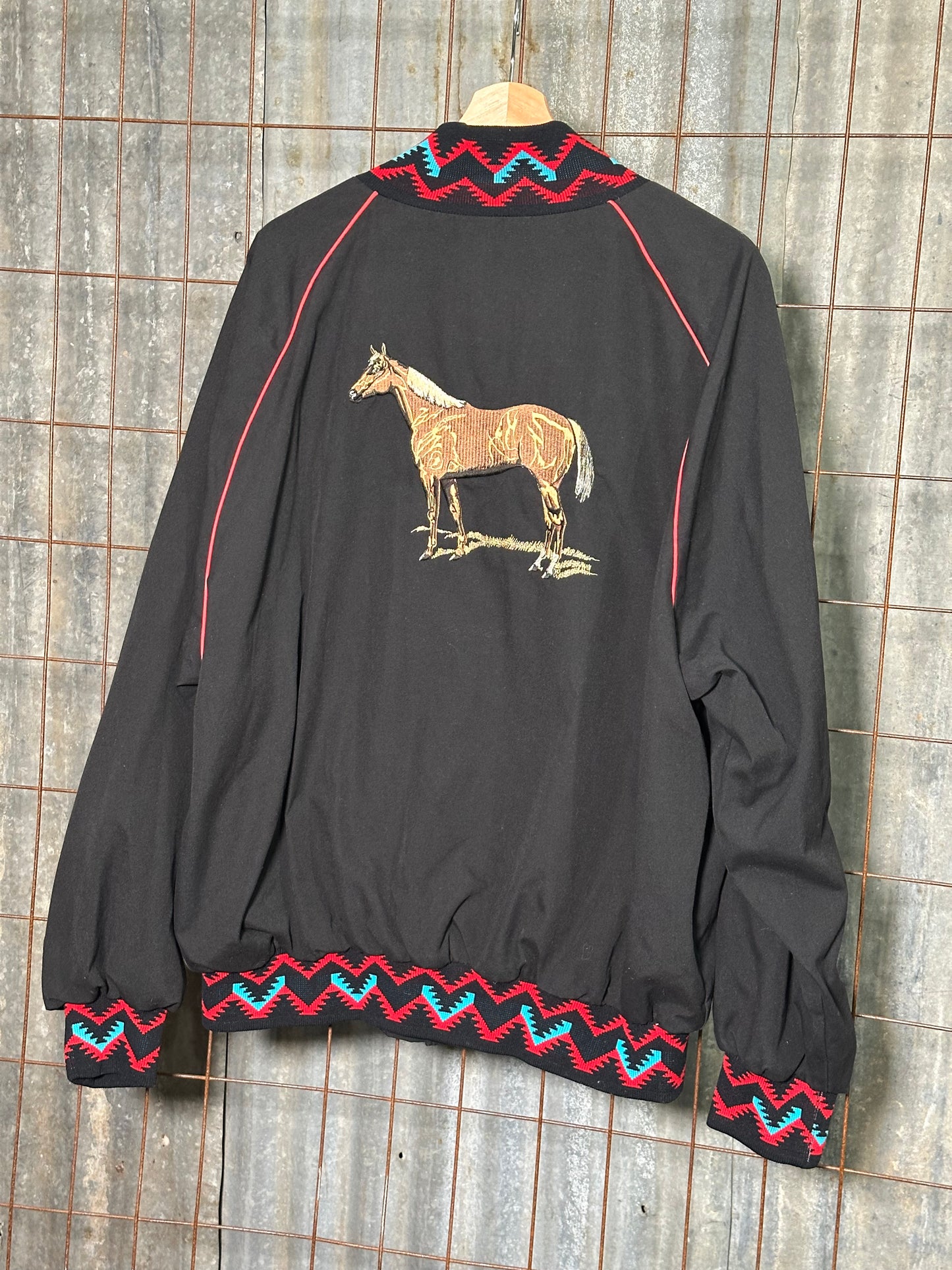 Vintage Black Aztec Embroidered Horse Sport Jacket