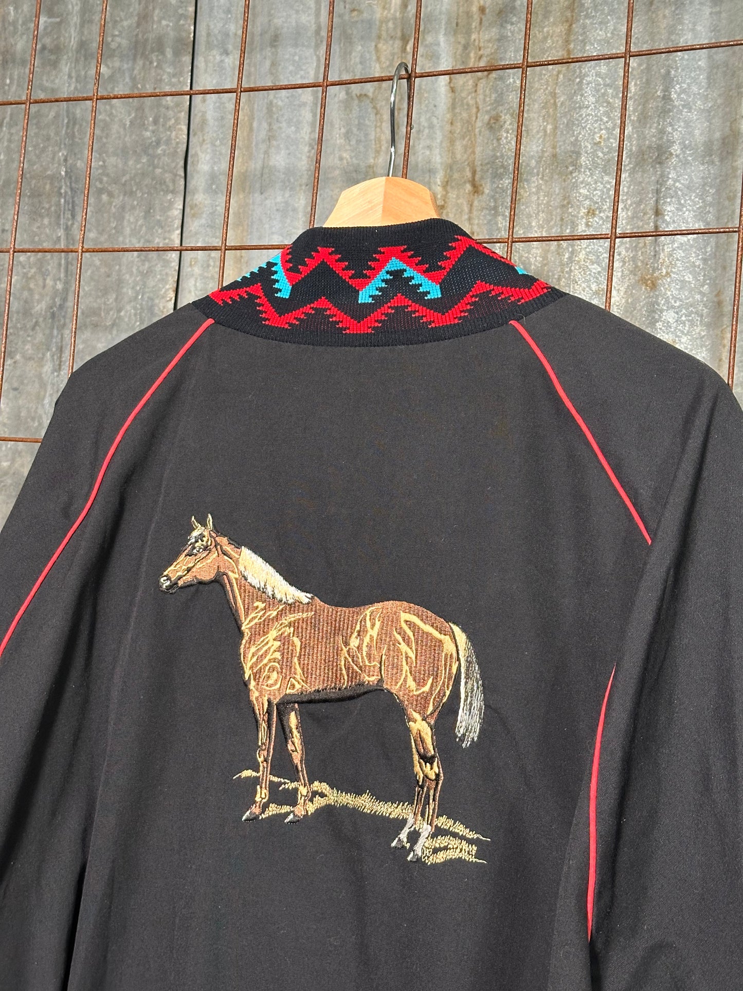 Vintage Black Aztec Embroidered Horse Sport Jacket