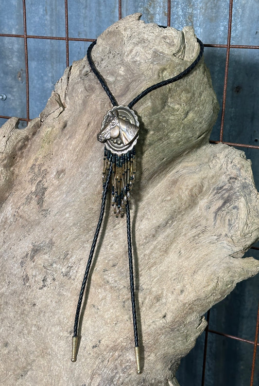 Local Handmade Beaded Fringe Horse Bolo Tie