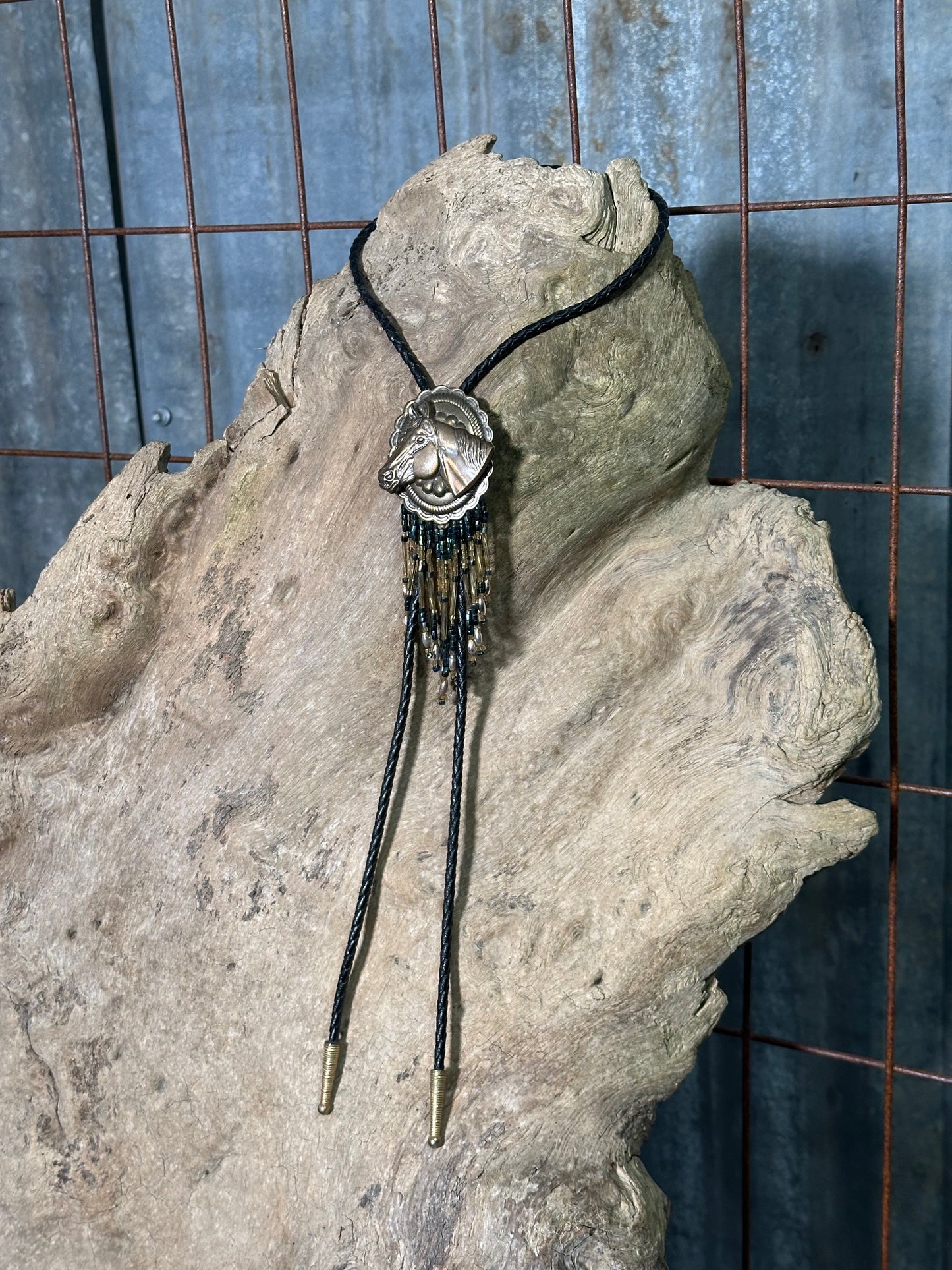 Local Handmade Beaded Fringe Horse Bolo Tie