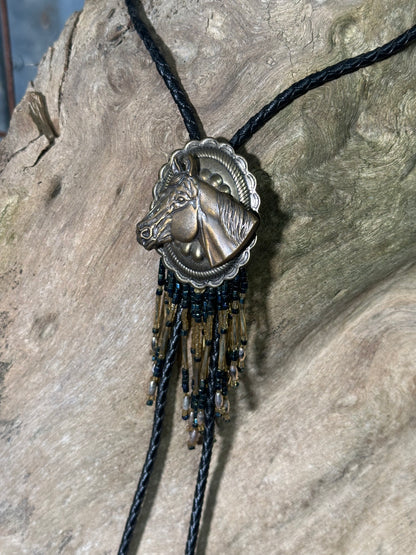 Local Handmade Beaded Fringe Horse Bolo Tie