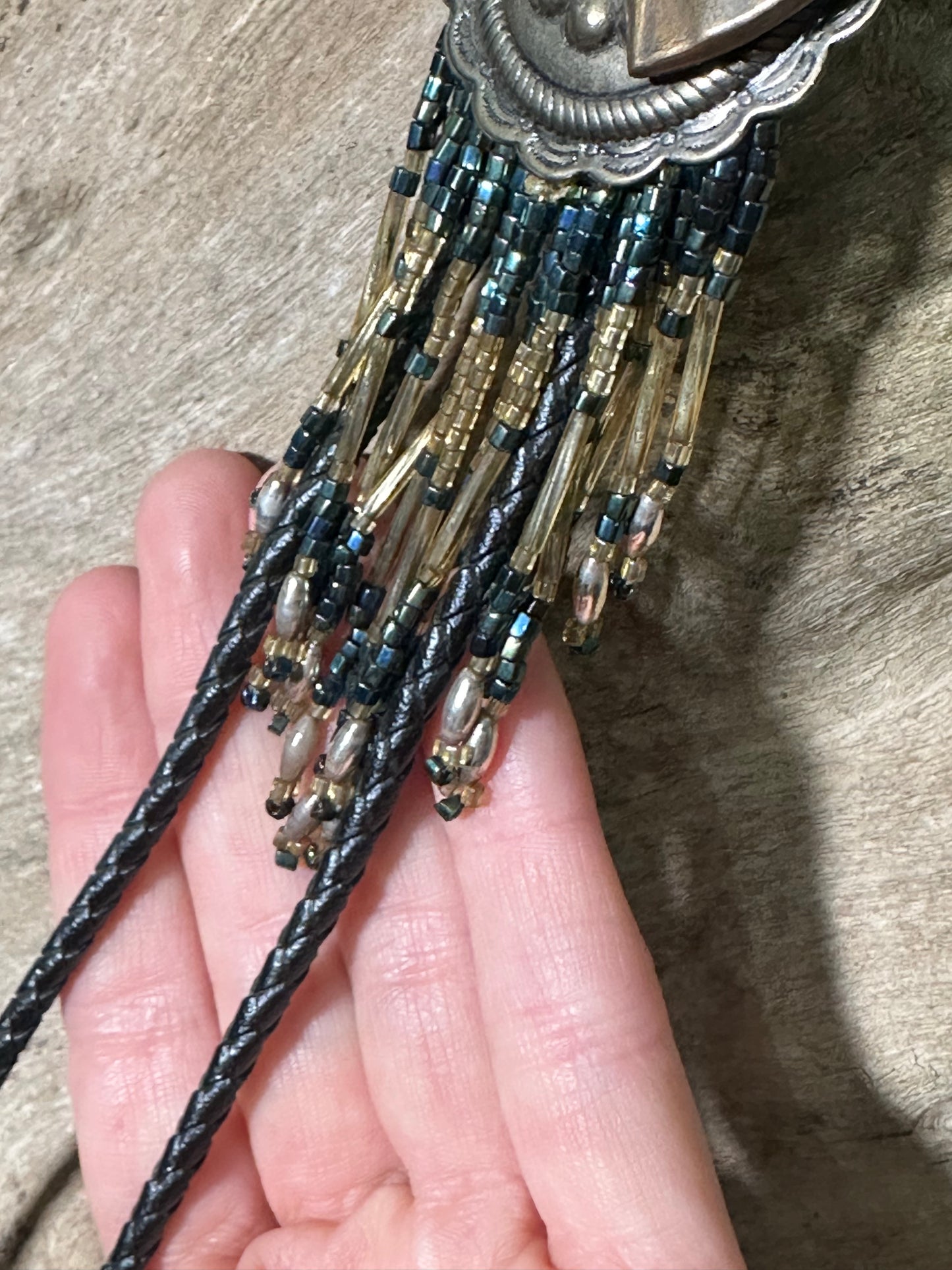 Local Handmade Beaded Fringe Horse Bolo Tie