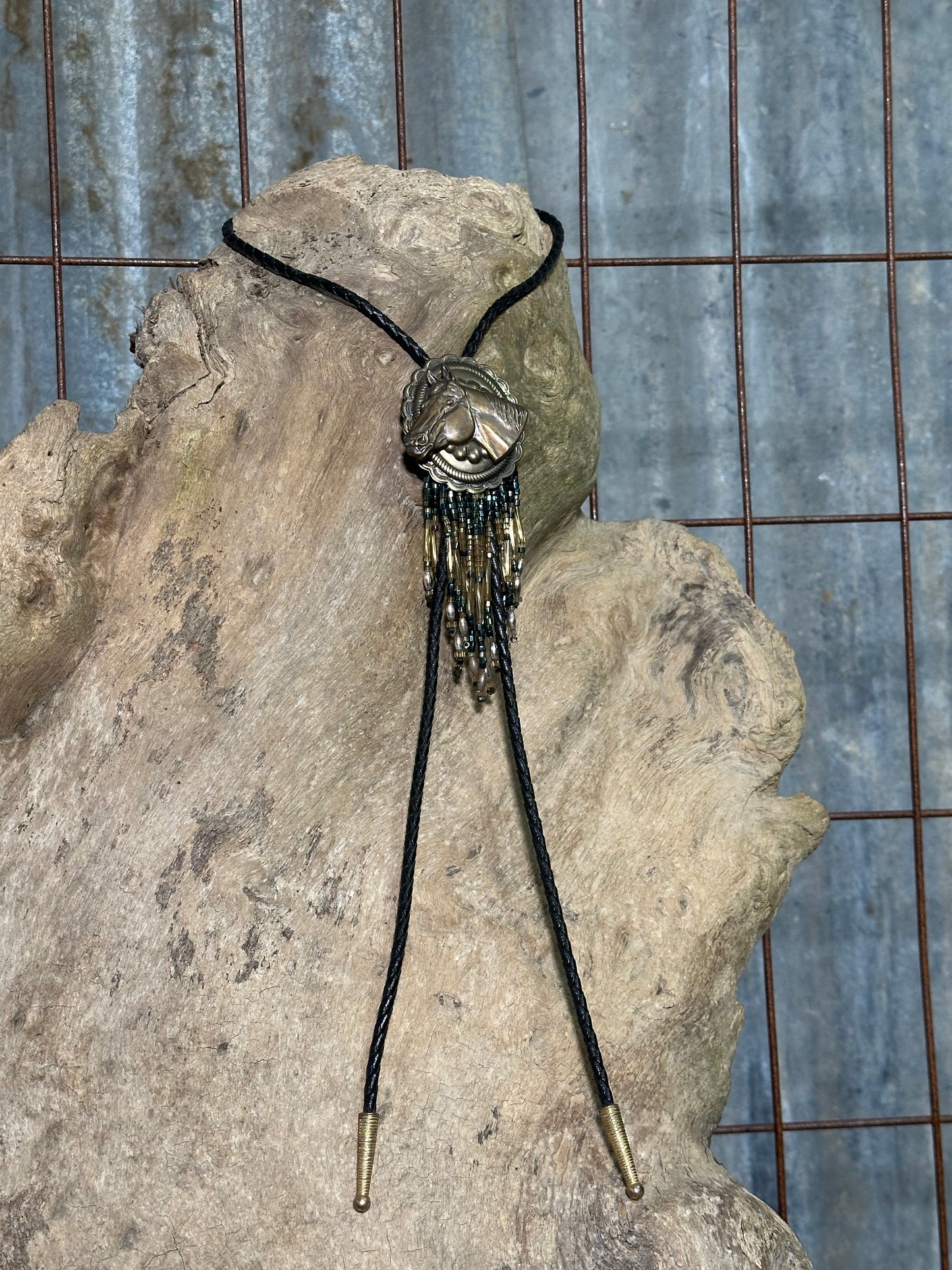 Local Handmade Beaded Fringe Horse Bolo Tie