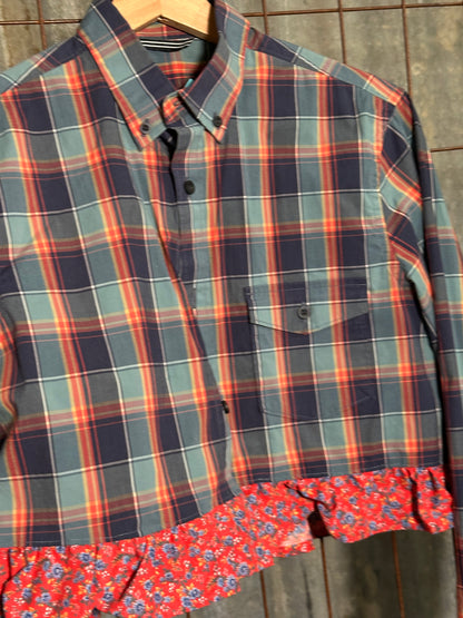 Local Handmade Blue Red Plaid Ruffle LS Top