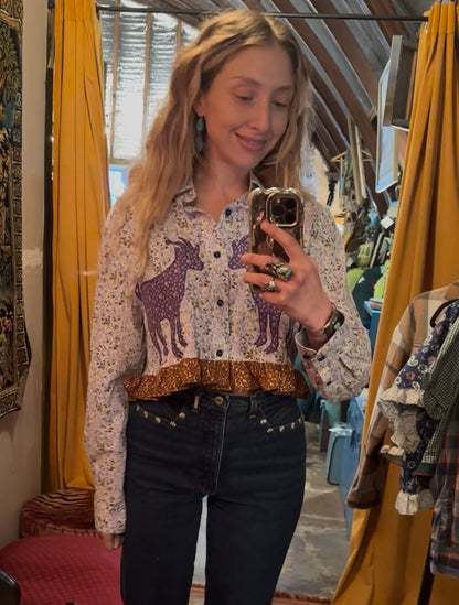 Local Handmade Purple Ruffle with Goat Top