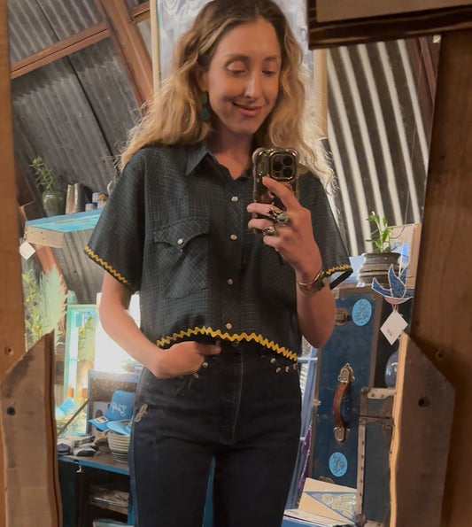 Local Handmade Green Plaid Rick Rack Top