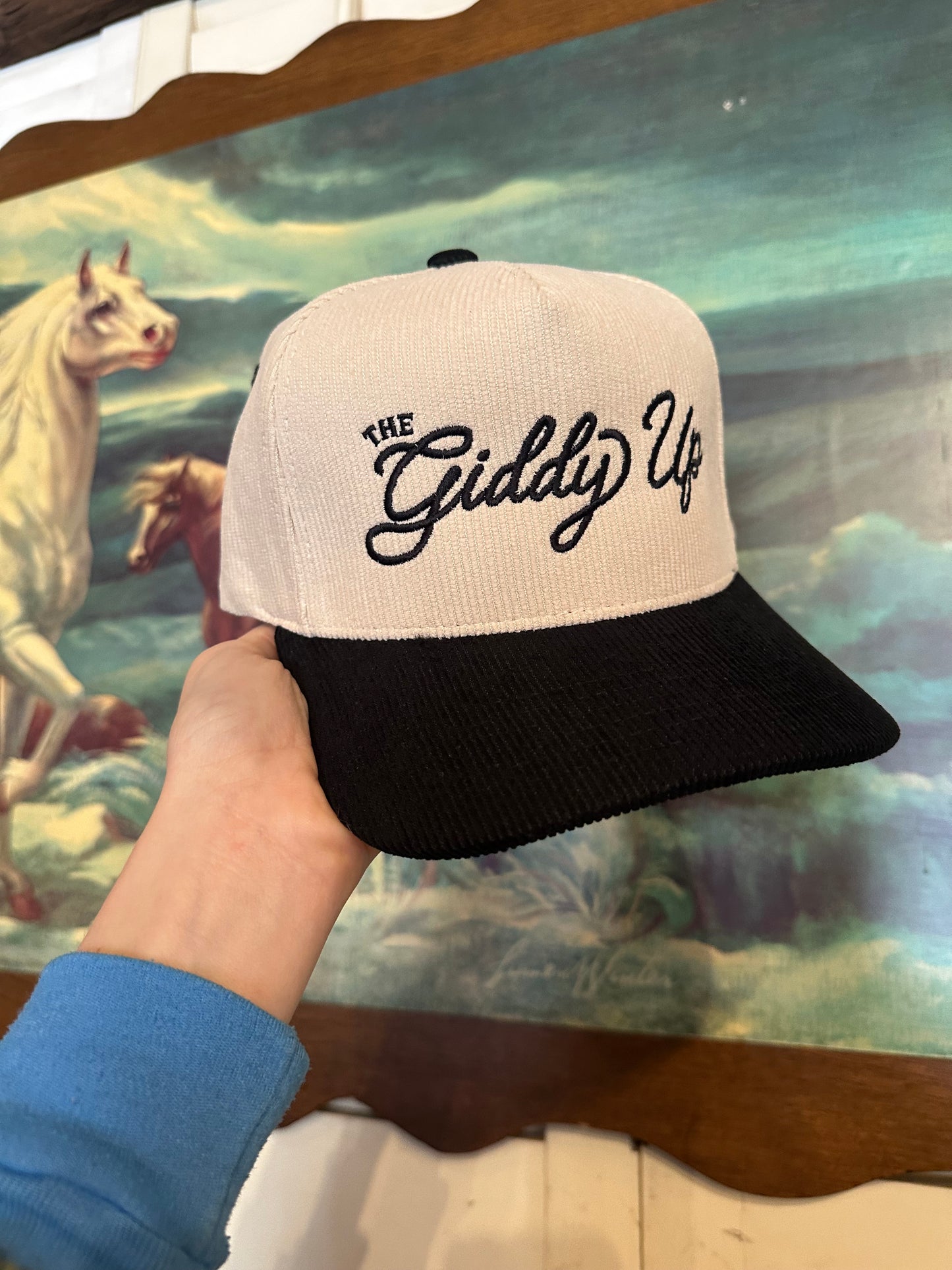 Giddy Up Embroidered Two Tone Corduroy Hat
