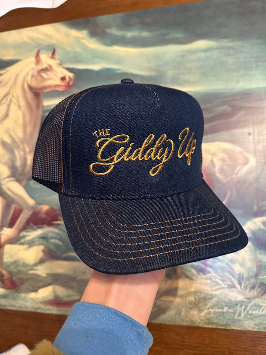 Giddy Up Embroidered Denim Trucker Hat