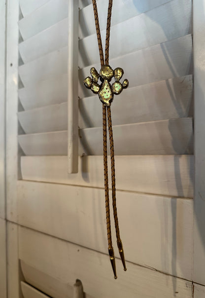 Prickly Pear Cactus Bolo Tie Brass & Tan