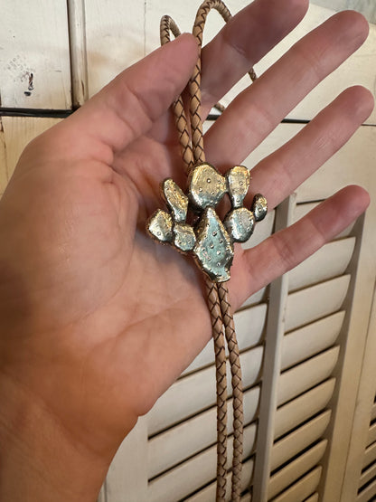 Prickly Pear Cactus Bolo Tie Brass & Tan