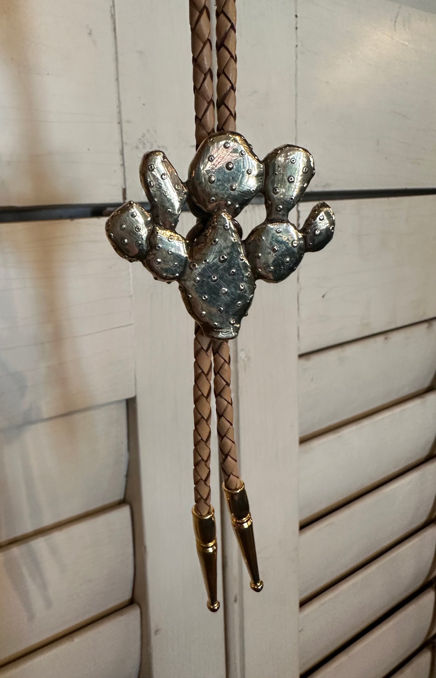 Prickly Pear Cactus Bolo Tie Brass & Tan