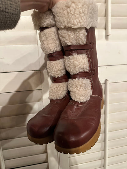 Vintage Brown Furry Leather Boots