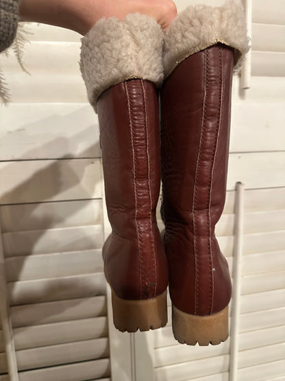 Vintage Brown Furry Leather Boots