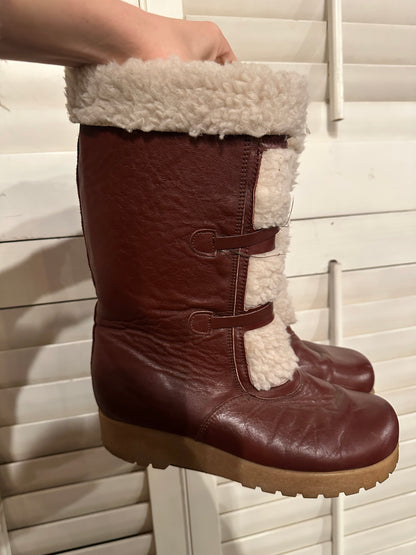 Vintage Brown Furry Leather Boots