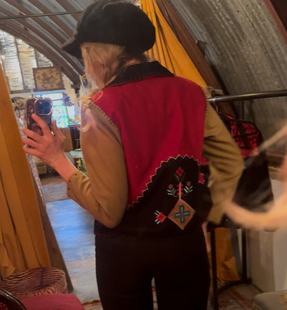 Vintage Red Tan Black Valencia Embroidered Horse Jacket